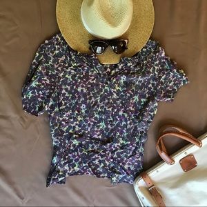 Boden floral print sheer top with detail.